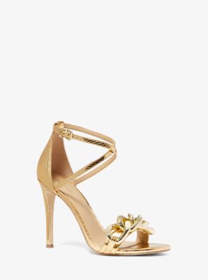 Scarlett Chain Link Metallic Embossed Leather Sandal | Michael Kors