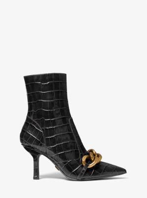 Scarlett Embellished Crocodile Embossed Leather Boot