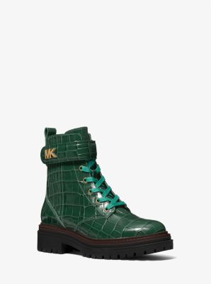 croc embossed leather square toe boots