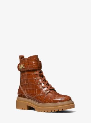 Stark Crocodile Embossed Leather Combat Boot Michael Kors