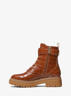 Stark Crocodile Embossed Leather Combat Boot Michael Kors