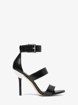 Amal Snake Embossed Leather Sandal in BLACK | Michael Kors