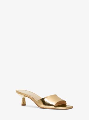 Amal Metallic Snake Embossed Leather Kitten Sandal | Michael Kors