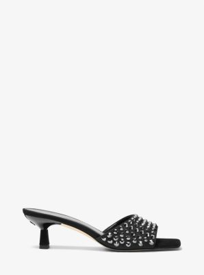 Amal Embellished Faux Suede Kitten Sandal in BLACK/BLACK | Michael Kors