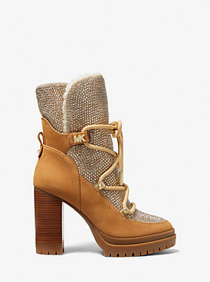 Culver Embellished Nubuck and Glitter Chain Mesh Lace-Up Boot