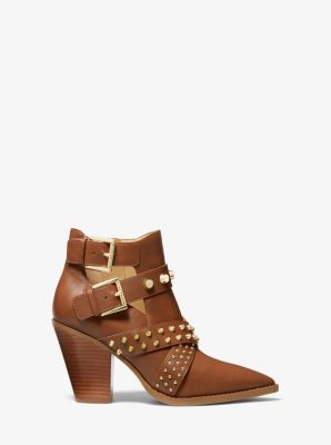 Dover Astor Stud Leather Ankle Boot in LUGGAGE | Michael Kors