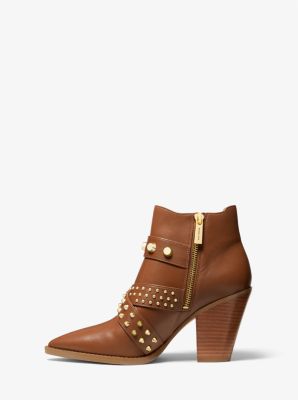 Dover Astor Stud Leather Ankle Boot in LUGGAGE | Michael Kors