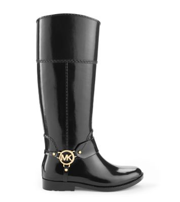 Michael Kors Womens 7 MK Logo Mid Rain Boots Rubber Bootie Black