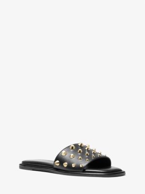 Shop Michael Kors Hayworth Astor Stud Slide Sandal In Black