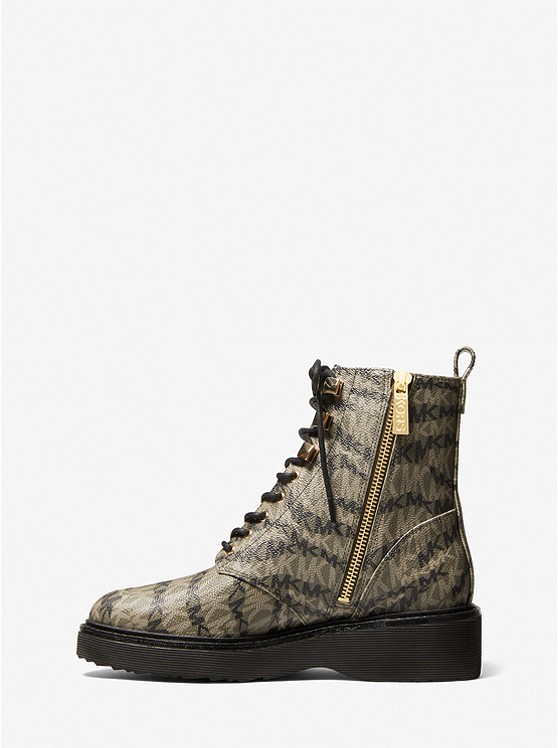 Green Michael Kors Haskell Animal Print Logo Canvas Boot in Olive Womens Shoes Boots Ankle boots 
