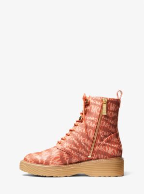Haskell Animal Print Logo Canvas Boot in DEEP ORANGE | Michael Kors