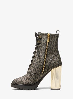 Porter Logo Lace-Up Boot in BLACK/GOLD | Michael Kors