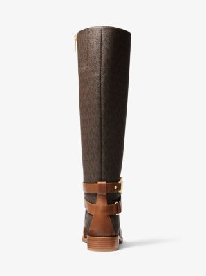Rory Embellished Logo and Leather Riding Boot in LUGGAGE | Michael Kors