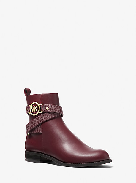 Michaelkors Rory Faux Leather and Logo Ankle Boot,MERLOT