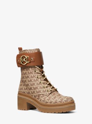 Rory Logo Jacquard Combat Boot in BEIGE/EBONY/BROWN | Michael Kors