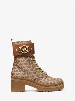 Rory Logo Jacquard Combat Boot in BEIGE/EBONY/BROWN | Michael Kors