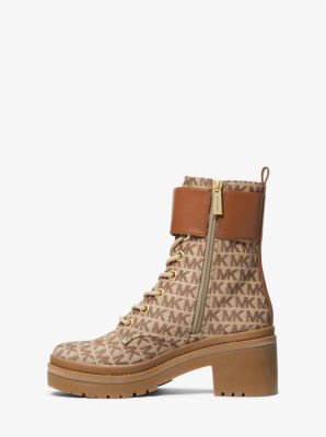 Rory Logo Jacquard Combat Boot in BEIGE/EBONY/BROWN | Michael Kors