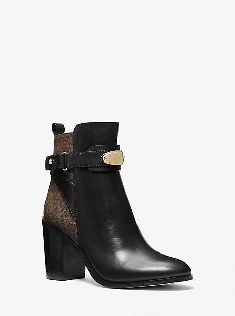 MK Darcy Leather and Logo Ankle Boot - Blk/brown - Michael Kors