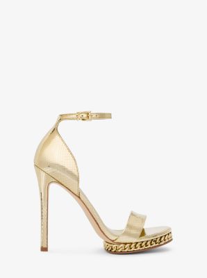 Jordyn Embellished Metallic Snake Embossed Leather Platform Sandal