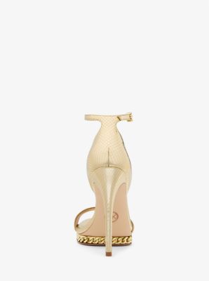 Jordyn Embellished Metallic Snake Embossed Leather Platform Sandal