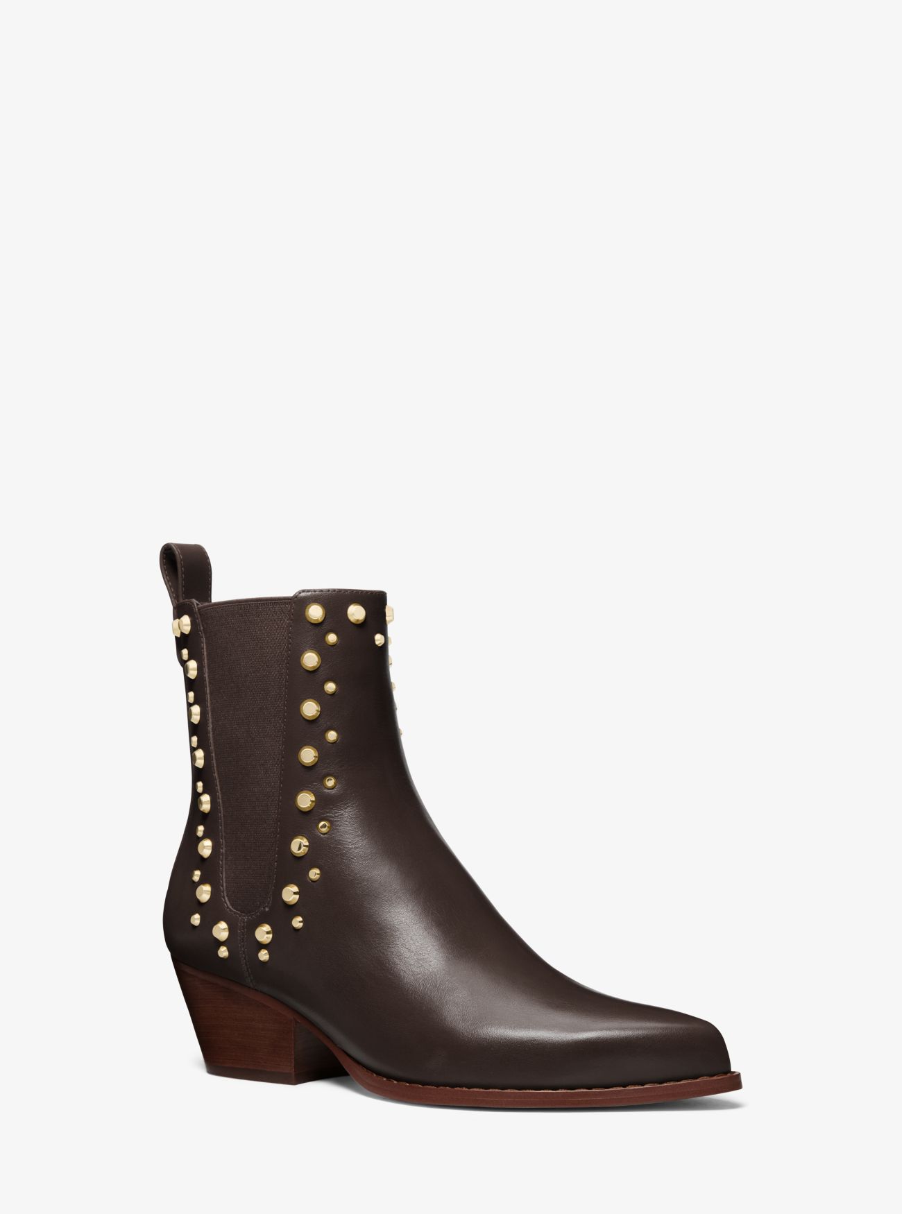MK Kinlee Astor Studded Leather Ankle Boot - Brown - Michael Kors