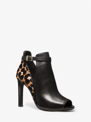 Lawson Leather and Leopard Print Calf Hair Open Toe Ankle Boot