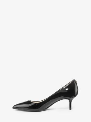 black patent leather kitten heel pumps