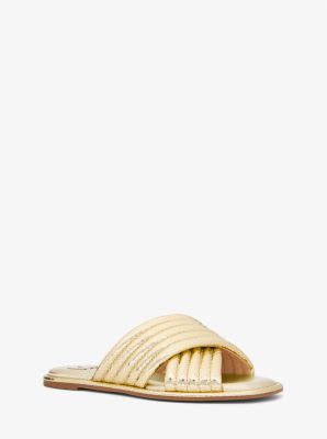 Portia Quilted Metallic Snake Embossed Leather Slide Sandal