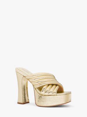 Portia Quilted Metallic Snake Embossed Leather Platform Sandal image number 0