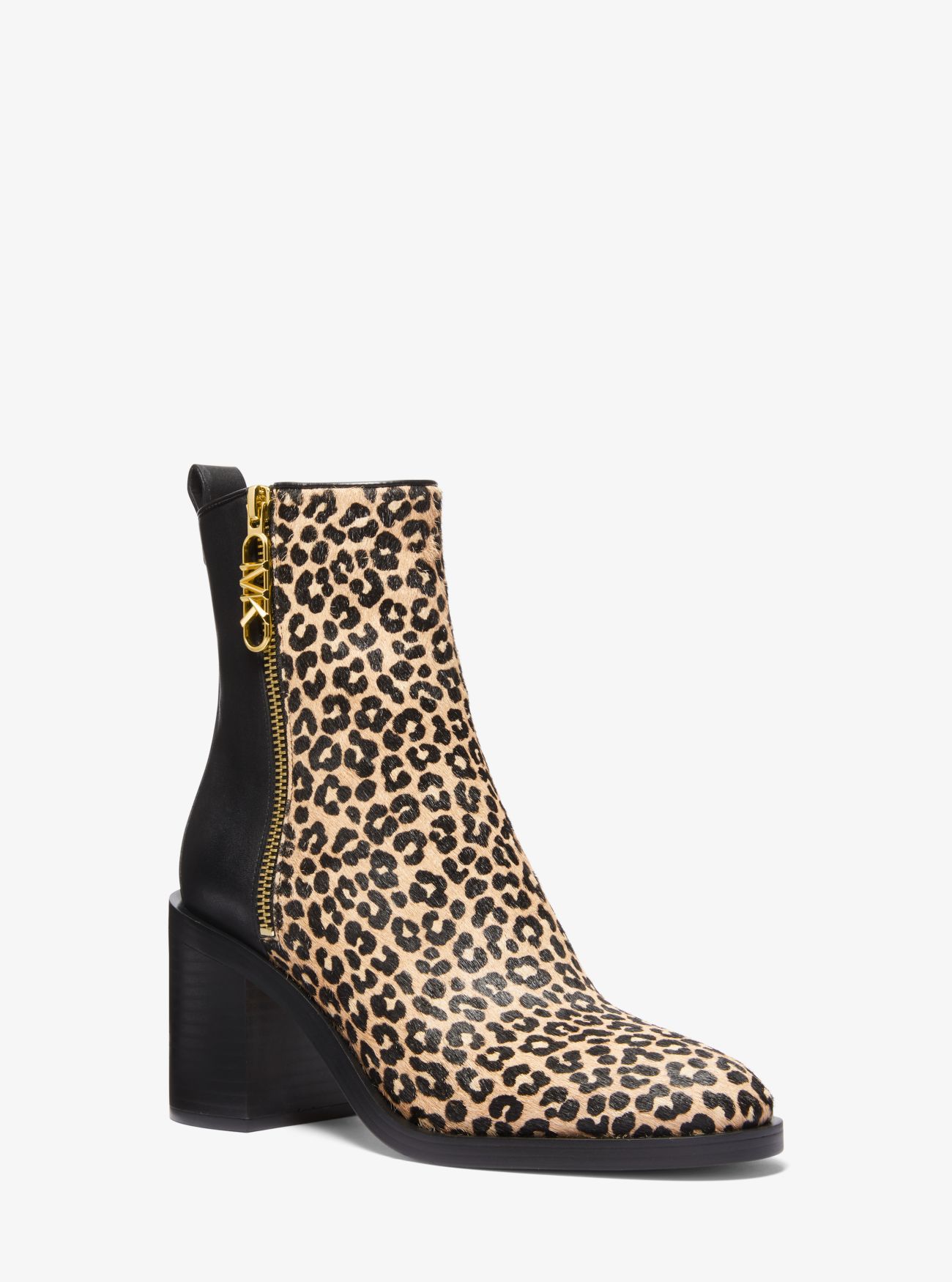 MK Regan Leopard Print Calf Hair and Leather Ankle Boot - Black - Michael Kors