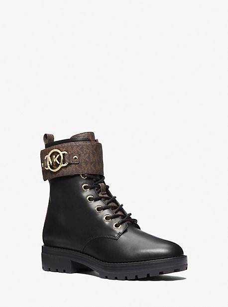 Michael Kors Rory Leather And Logo Combat Boot In Black