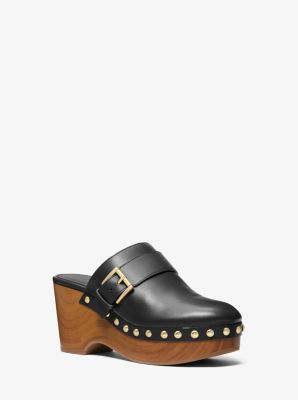 Clog Rye van leer met plateauzool en studs