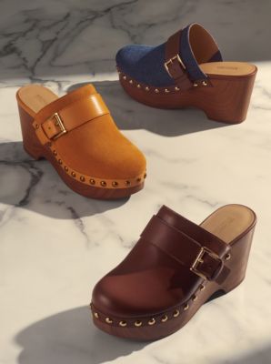 Clog Rye van leer met plateauzool en studs image number 3