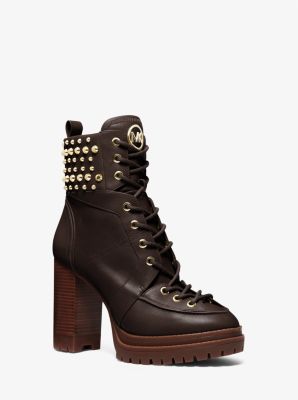Michael Kors Yvonne Studded Leather Boot In Brown