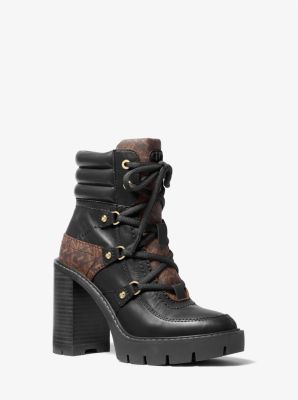 Bota Asher de piel con monograma imperio in MARR&Oacute;N/NEGRO | Michael Kors