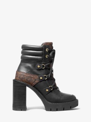 Bota Asher de piel con monograma imperio in MARR&Oacute;N/NEGRO | Michael Kors