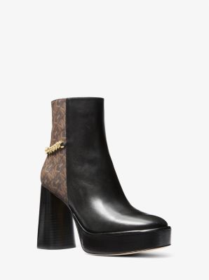 MK Carlisle Leather and Empire Monogram Platform Boot - Brown - Michael Kors MICHAEL Michael Kors