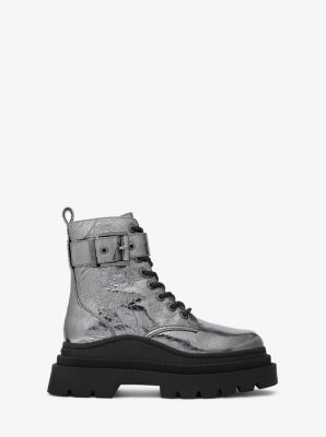 Combatboot Colby van metallic craquelé leer image number 1