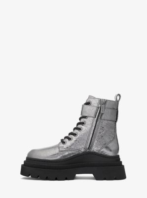 Combatboot Colby van metallic craquelé leer image number 2