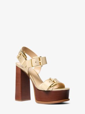 Colby Metallic Leather Platform Sandal in PALE GOLD | Michael Kors