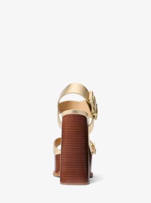 Colby Metallic Leather Platform Sandal in PALE GOLD | Michael Kors