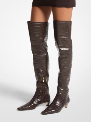 Cosmo Crocodile Embossed Leather Over-The-Knee Boot image number 4