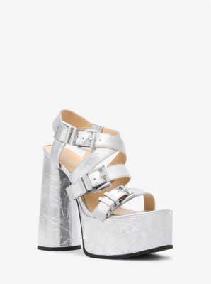 MK Darrington Platform Sandal in Metallic Silver Michael Kors