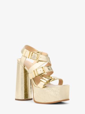 Darrington Crackled Metallic Leather Platform Sandal