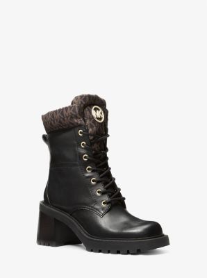 Michael Kors Cade Leather And Signature Logo Combat Boot In Brown