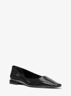 Michael Kors Darrah Crackled Patent Leather Ballet Flat In Black