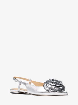 Slingback bassa Elodie in pelle metallizzata con decorazioni