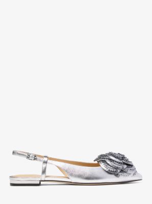 Slingback bassa Elodie in pelle metallizzata con decorazioni