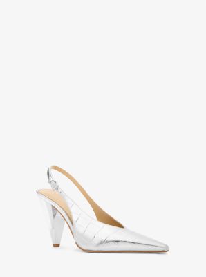 MK Slingpumps Electra Aus Leder Mit Krokodilprägung In Metallic-Optik - Silberton