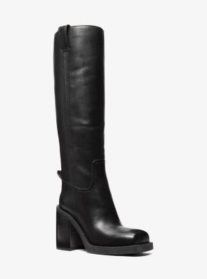 Michael Kors Houston Leather Block Heel Boot In Black